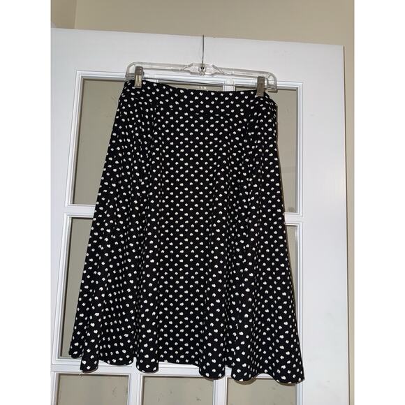 Lands End Women’s Black White Dot Skirt Elastic Waist A Line Knee Length Large - Picture 1 of 4